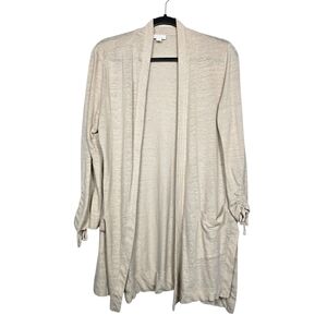 J. Jill 100% Linen Light Beige Open Front Cardigan